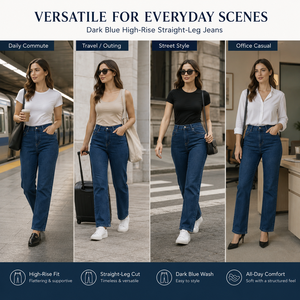 Jeans da Donna a Vita Alta, Gamba Dritta, Eco-Friendly, Traspiranti, Denim Vintage, Lavaggio Medio, Casual, Lunghezza Intera - Product Image 4