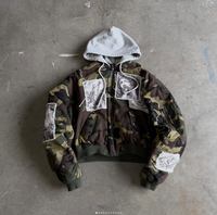 Hoodie Pria 100% Katun Boxy Heavyweight Oversized Vintage Washed dengan Cetakan Grafis Distressed Patchwork Streetwear dan Ritsleting