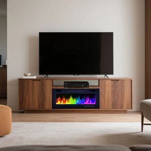 Moderner dekorativer elektrischer Kamin aus weißem Holz 36 "750W/1500W Wifi Control 12 Flammen farben für 85" TV Französisch Betrieb - Product Image 5