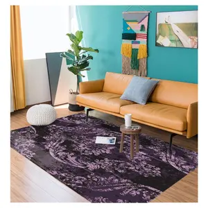羊毛客厅地毯家居客厅灰色紫色无边波斯地毯地毯