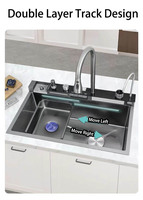 Évier multifonction à fente unique en gros Éviers de cuisine à cascade en acier inoxydable 304 à affichage numérique LED anti-rayures