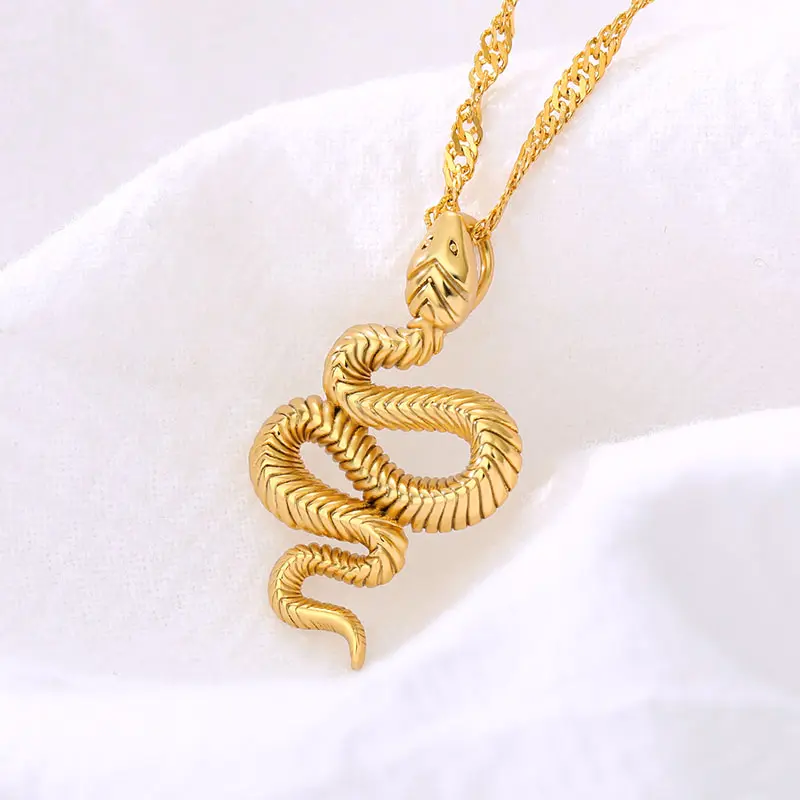Gold Color Necklace Jewelry Friendship Gift Animals Choker Minimalism Snake Cobra Pendant Water Ripple Chain For Women
