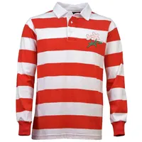 Japonya 1932 Vintage Rugby gömlek süper ağır kırmızı ve beyaz çizgili rugby forması işlemeli kiraz çiçekleri