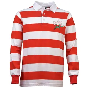 Camisa japonesa 1932 vintage de rugby, super pesado, peso vermelho e branco, listrado, camisa robusta com flores bordadas de cerejeira