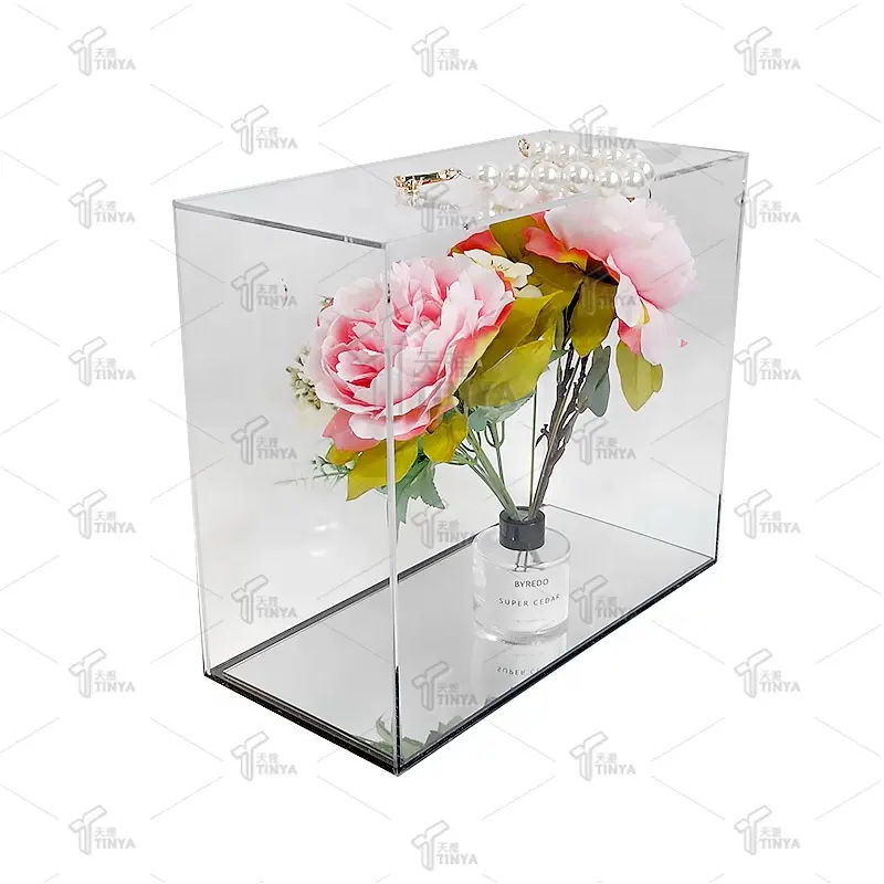 Scatola di fiori trasparente personalizzata in acrilico regalo di natale trasparente rettangolare valigia impermeabile fiori scatole regalo con manico