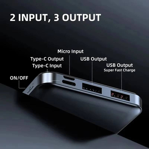 Портативное зарядное устройство (<span class=keywords><strong>Power</strong></span> <span class=keywords><strong>Bank</strong></span>) 20000 мАч, ультратонкое, с быстрой зарядкой, двумя выходами <span class=keywords><strong>USB</strong></span> и Micro <span class=keywords><strong>USB</strong></span>, цифровым дисплеем, литий-полимерный аккумулятор - Product Image 3