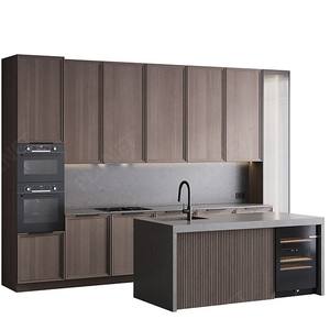 قوانغدونغ مصنع الكلاسيكية أثاث المطبخ اثنين حزمة الطلاء ورنيش الأحمر الماهوجني خشب متين المطبخ مجلس الوزراء - Product Image 6