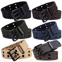 Ceinture tactique de sport pour homme Goollywood P0252, en nylon, double rangée de trous, sangle tissée réglable, boucle en alliage, 110-120 cm