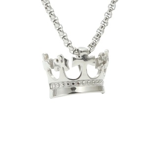 <b>Crown</b> Pendant Necklace Stainless Steel <b>Silver</b> White Women's Fashion Jewelry Hip Hop Style Minimalist Design - Product Image 1