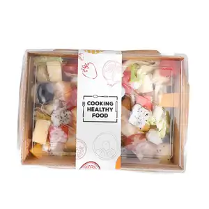 Hoge Kwaliteit Wegwerp Rechthoek Kraftpapier Sushi Salade Dozen Verpakking Voedsel Pakket Doos Met Deksel