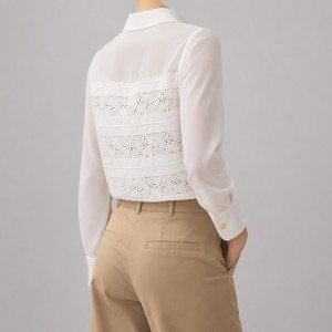 Elegante Camicetta da Donna <span class=keywords><strong>in</strong></span> <span class=keywords><strong>Pizzo</strong></span> Traforato Premium, Certificata BSCI, Broderie Anglaise, Manica Lunga con Bottoni - Product Image 2