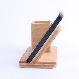 Pemegang pena bambu, kreatif 10W pengisian daya nirkabel kayu Solid tingkat Tunggal penyusun kantor pengisi daya ponsel hadiah - Product Image 4