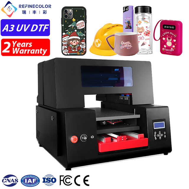 Refinecolor Factory Supply A3 UV Printer Flatbed Uvdtf UV DTF Printing Machine for Stickers Mugs Phone Case Power Banks Lighter