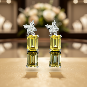 Boucles d'oreilles pendantes en citrine jaune E2238, argent 925, sertissage griffe, motif floral, bijoux de luxe pour femme, pour soirée - Product Image 2