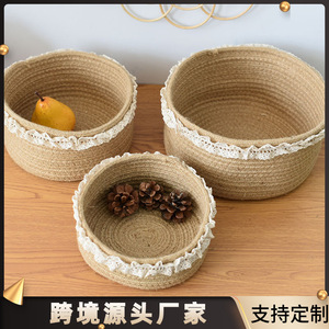 Cotton and linen <b>rope</b> flower <b>basket</b>, <b>storage</b> <b>basket</b>, snack <b>basket</b>, household <b>basket</b>, <b>storage</b> box, handheld lace round - Product Image 5