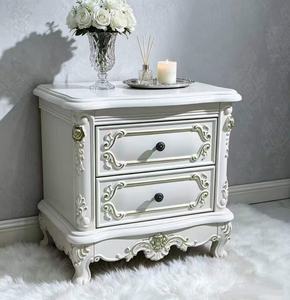 Luxury <b>White</b> 2-Drawer Nightstand Ornate Carved French Style <b>Bedside</b> Cabinet with Cabriole Legs - Product Image 2