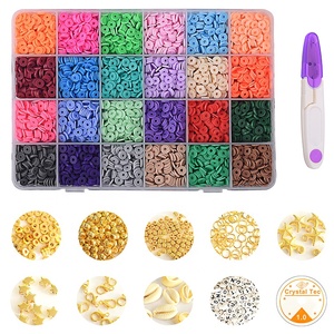 <strong>Clay</strong> Beads for Bracelet Making, 24 Colors Flat Round <strong>Polymer</strong> <strong>Clay</strong> Beads 6mm Spacer Heishi Beads with Pendant Charms Kit - Product Image 1