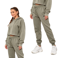 Ensemble de survêtement 2 pièces en coton pour femme avec logo personnalisé, sweat à capuche et pantalon de jogging de haute qualité pour la gym