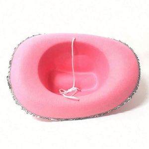 Chapeaux de cowgirl western pour femmes et filles, chapeau Fedora à bord roulé avec décorations de sequins, chapeau de cowgirl rose scintillant - Product Image 3