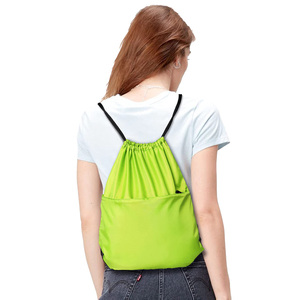 Factory Wholesale Custom Logo <b>Drawstring</b> Backpack With Front Zipper Pocket Polyester Gym Sack <b>Bag</b> Bulk Promotional Cinch <b>Bag</b> - Product Image 5