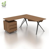 Bureau de direction rond modulaire extensible IULTRA, style moderne et luxueux, table de direction avec insert en bois MDF/MFC et verre