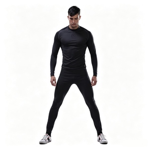 Conjunto de <span class=keywords><strong>Camiseta</strong></span> Negra de Manga Larga para Hombre, Pantalones Cómodos Sin Costuras, <span class=keywords><strong>Camiseta</strong></span> Larga Deportiva, Ropa <span class=keywords><strong>Interior</strong></span> Deportiva - Product Image 5