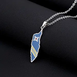 Manufacturer Enameled Stainless Steel Silver 18K Gold Plated Charm Necklaces Enamel Aruba Flag Map Pendant Necklace