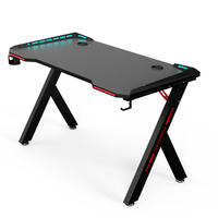 Bureau de jeu EISIJIE R-5 X-Frame en fibre de carbone, table fixe avec éclairage RGB et bordure rouge