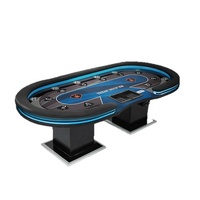 Mesa de Póker Texas Hold'em Estándar para 10 Jugadores con Luces Decorativas LED, Muebles Personalizados de Alta Calidad para Salas de Juego Interiores