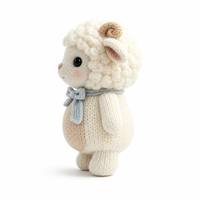 Mignon jouet en peluche agneau tricoté à la main, poupée amigurumi avec nœud bleu au cou, adorable jouet en peluche animal de la ferme