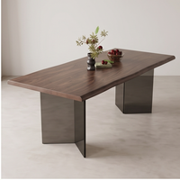 Wabi Sabi Massivholz Esstisch und Stühle Set aus Schwarzem Walnussholz Farbverlauf Acryl Kleine Wohnung Möbel