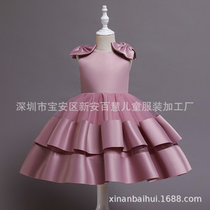 Childrens Satin Dress A-Line Scoop Neck Red Bean Paste Pink Champagne For Flower Girls Bh11 - Product Image 3