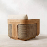 Ensemble de canapés de jardin en teck tressé avec table basse, mobilier d'extérieur moderne en bois massif pour patio et cour