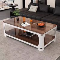 Table basse rectangulaire moderne avec plateau en verre trempé double couche pour salon