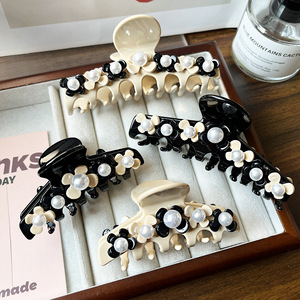 Pince à cheveux quotidienne en acétate Qian Jin, style européen et américain, simple et haut de gamme, pour <span class=keywords><strong>femme</strong></span>, motif floral - Product Image 1