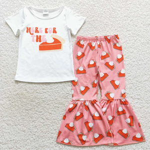 Conjunto de 2 piezas para niñas de Acción de Gracias, camiseta estampada de manga corta con pantalones acampanados, trajes de moda - Product Image 3
