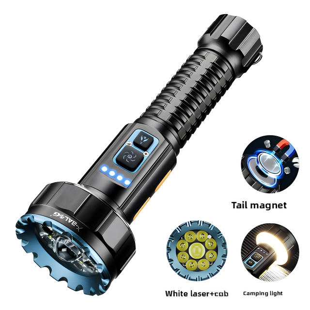30W 1+8LED Light Beam Flashlight IP65 USB Rechargeable Outdoor COB Camping Hiking Hunting Fishing Climbing Adventure