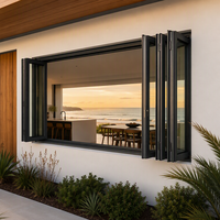 Fenêtre accordéon horizontale en alliage d'aluminium JUNYAO résistante aux ouragans et imperméable, 5+20A+5, économie d'énergie, NFRC, pour zones côtières