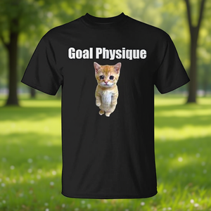 Goal Physique Cat <b>Meme</b> T-<b>Shirt</b> Black Unisex Adult Crew Neck Short Sleeve Digital Printing - Product Image 2