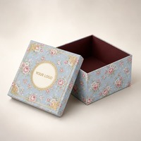 Boîte cadeau rigide et robuste bleu ciel à motif floral avec couvercle doré, impression personnalisée, recyclable, qualité supérieure, vente en gros, directement de l'usine