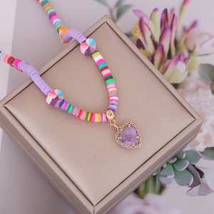 Haute qualité coloré polymère argile fleur bricolage colliers de perles mignon or diamant coeur pendentif collier - Product Image 5
