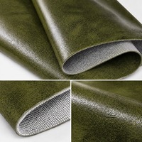 Tissu en cuir PU vert olive de luxe, effet vieilli et ciré, pour ameublement de canapé haut de gamme