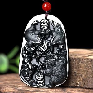 Pendentif crapaud en jadéite noire naturelle authentique, pendentif pour homme, vente en gros de jade, design original C236 - Product Image 3