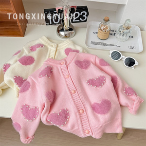 Child Star Circle Girls Wool Cardigan Pink Heart Pattern Warm Spring Autumn Sweater Full Sleeve Single Breasted - Product Image 5