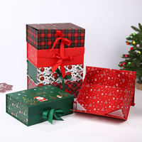 Boîte cadeau de Noël pliable avec gaufrage sur papier d'art, ruban en satin et design de Noël personnalisé