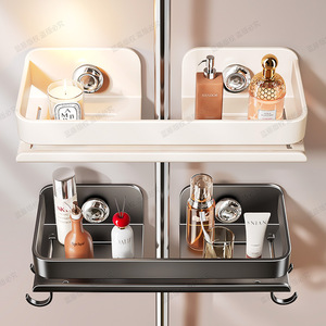 Suction Mounted Shower Caddy Rectangular Single Layer Bathroom Storage Tray With Hooks Durable No Drill Installation - Product Image 2