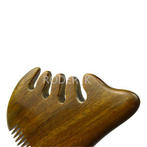 Haute qualité naturel vert bois de santal tête méridien large dent peigne en bois cuir chevelu Massage peigne visage Gua Sha outils pour la croissance des cheveux - Product Image 5