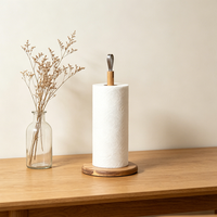 Porte-serviettes en papier de cuisine en bois d'acacia naturel, style minimaliste nordique, support de rouleau de cuisine sur comptoir autoportant avec sangle en cuir