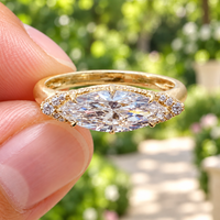 Bague de mariage personnalisée en or jaune massif 10K/14K/18K avec diamant de laboratoire taille marquise 0,5-3 carats, sertie sur le côté, certifiée IGI VVS