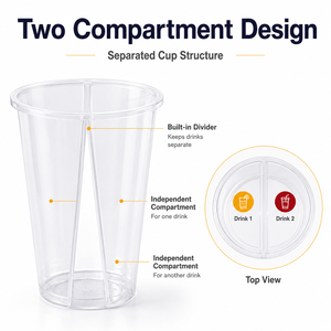Gobelet jetable personnalisé en PET à <span class=keywords><strong>deux</strong></span> compartiments avec couvercle et logo personnalisé pour thé aux perles et boissons froides – Vente en gros - Product Image 2